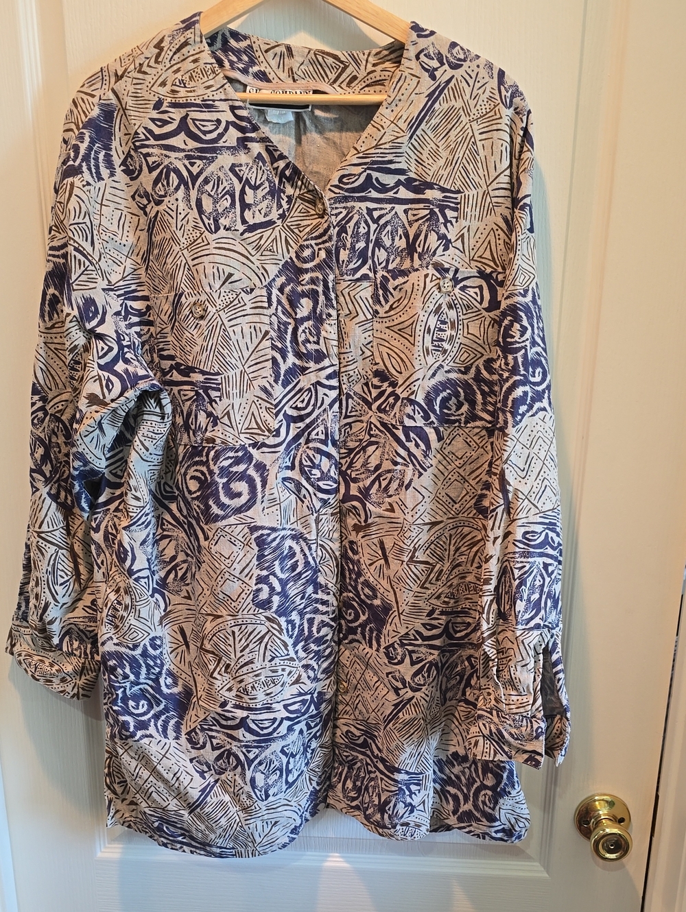 Vintage Blue & White Printed Button-Down Shirt - Women